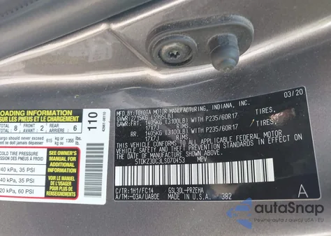 2020 Toyota Sienna Le from USA, damaged, VIN 5TDKZ3DC3LS070453